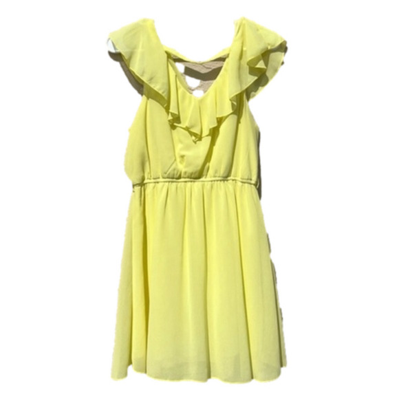 Rue21 yellow dress flowy v neck partial open back elastic waist juniors spring - Picture 2 of 8